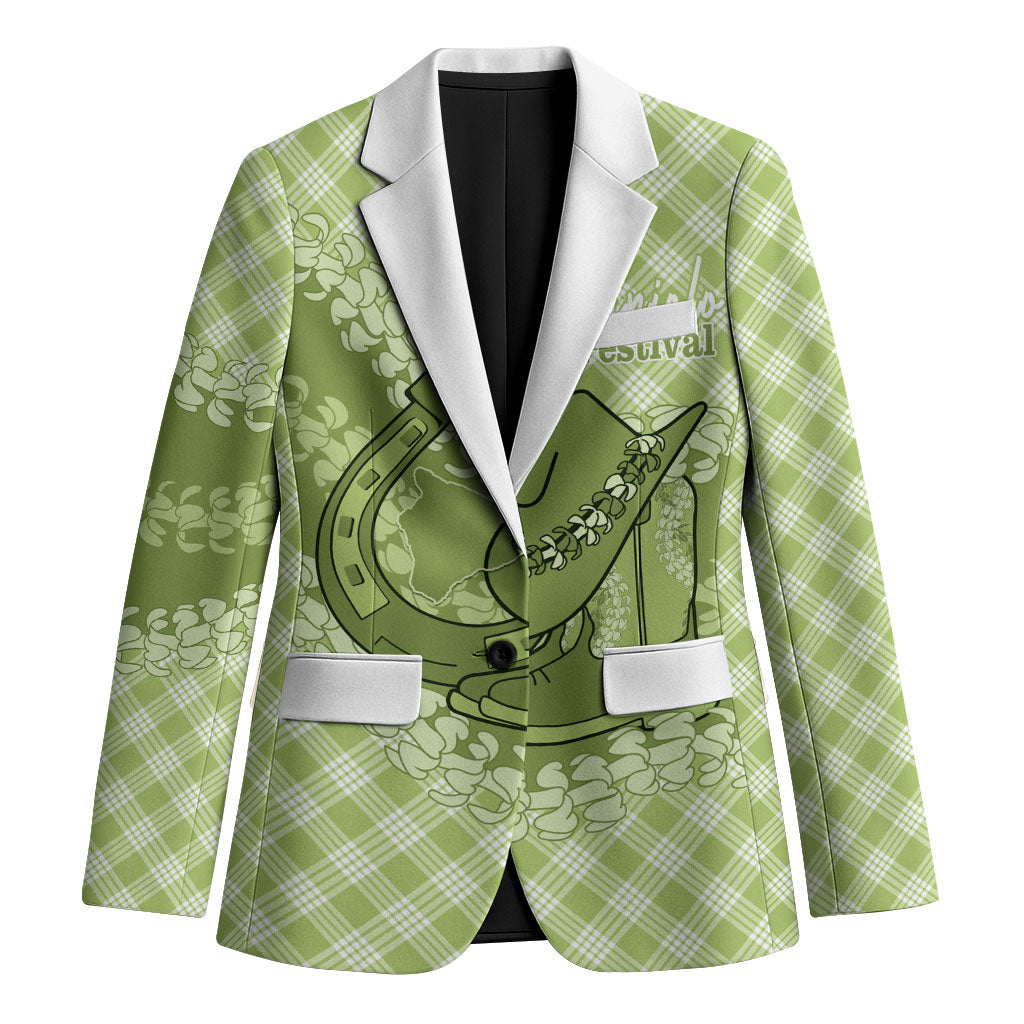 Omaomao Hawaii Cowboy Palaka Motifs Personalised Blazer Paniolo Festival Puakenikeni Lei LT14 Unisex Green - Polynesian Pride