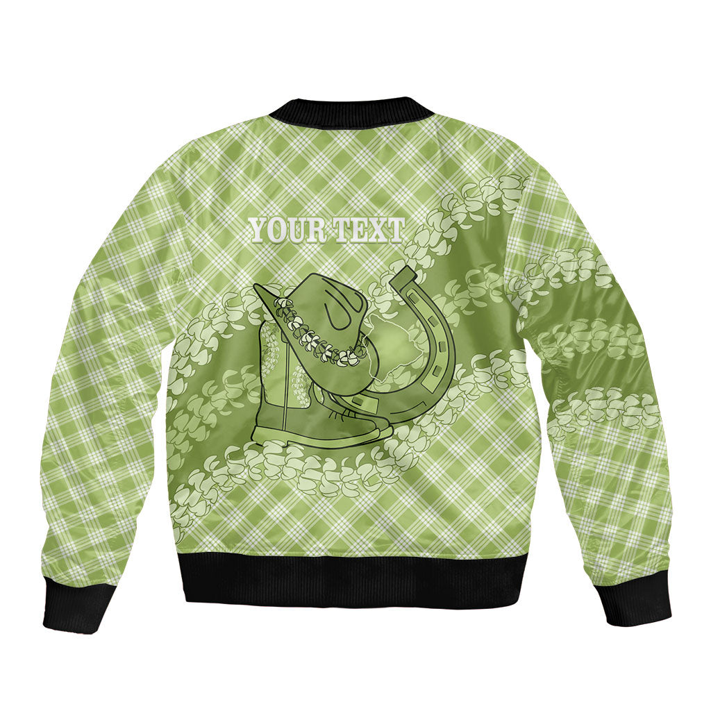 Omaomao Hawaii Cowboy Palaka Motifs Personalised Bomber Jacket Paniolo Festival Puakenikeni Lei LT14 - Polynesian Pride