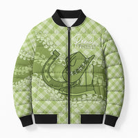 Omaomao Hawaii Cowboy Palaka Motifs Personalised Bomber Puffer Jacket Paniolo Festival Puakenikeni Lei LT14 Unisex Green - Polynesian Pride