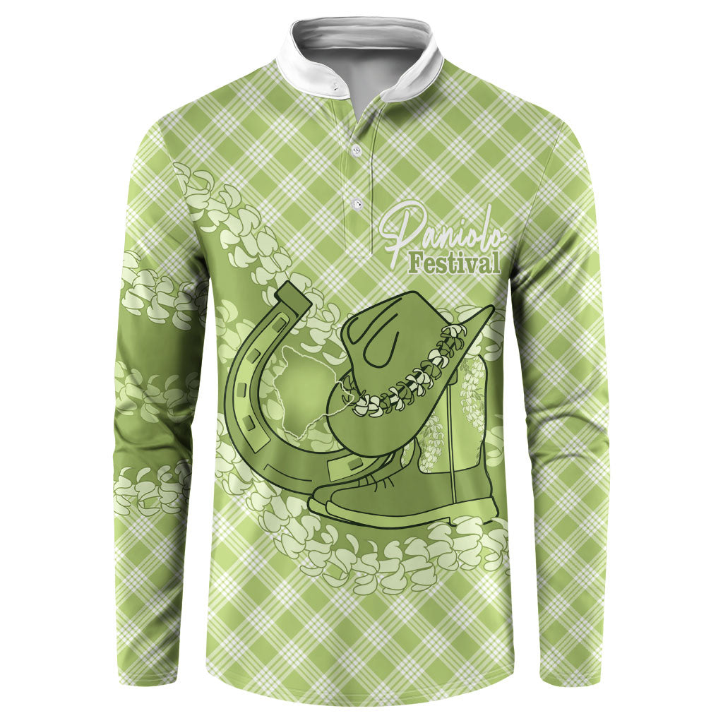 Omaomao Hawaii Cowboy Palaka Motifs Personalised Button Sweatshirt Paniolo Festival Puakenikeni Lei LT14 Green - Polynesian Pride