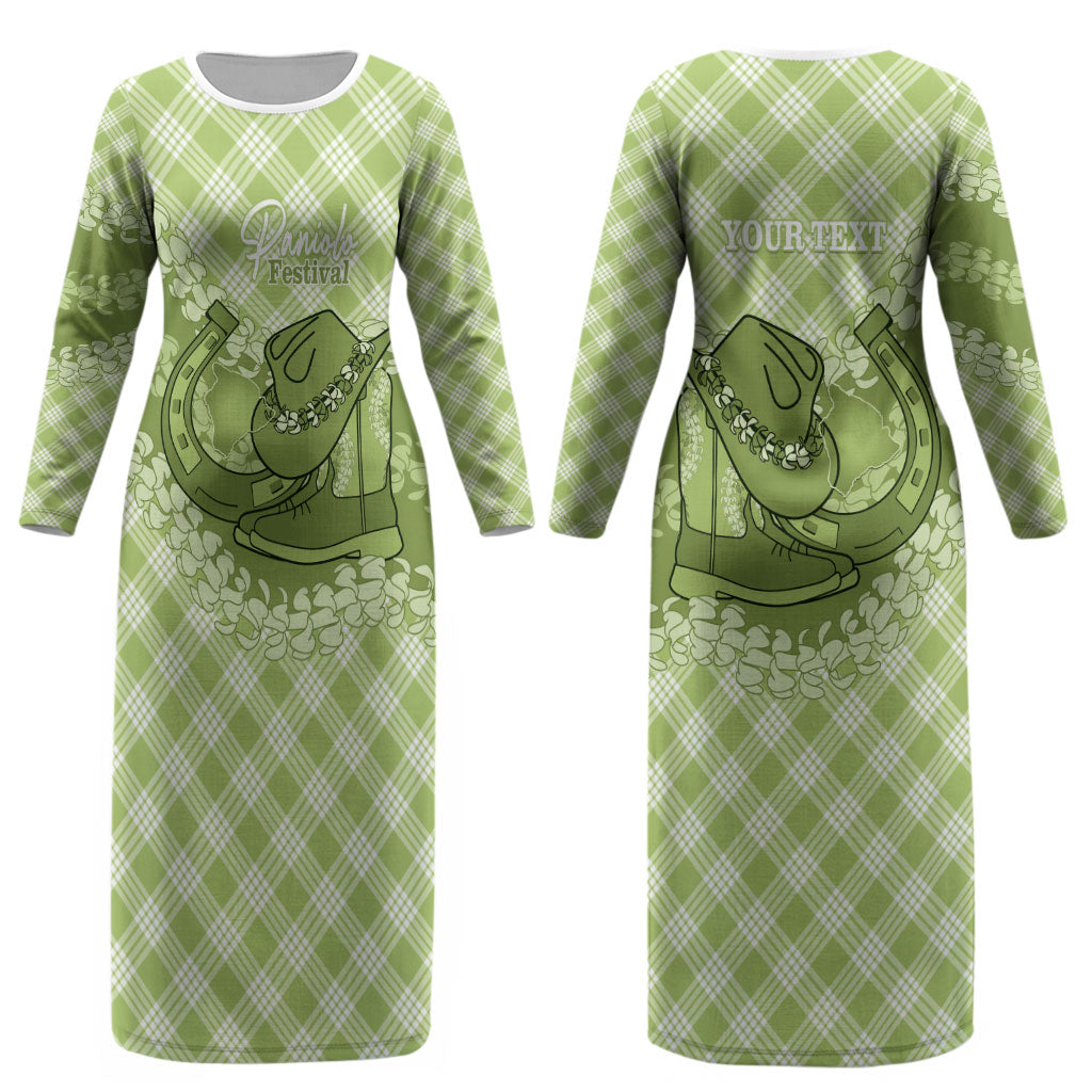 Omaomao Hawaii Cowboy Palaka Motifs Personalised Couples Matching Long Sleeve Bodycon Dress and Hawaiian Shirt Paniolo Festival Puakenikeni Lei LT14 - Polynesian Pride