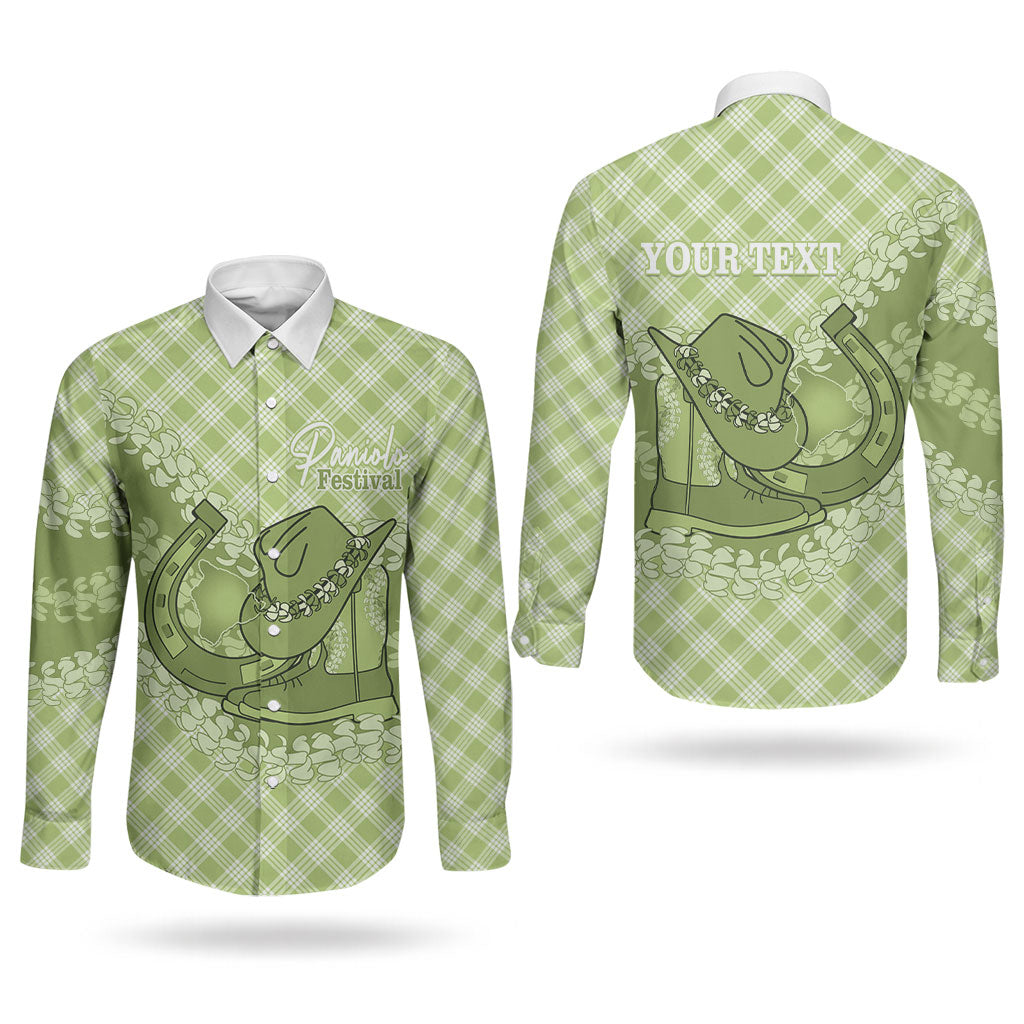 Omaomao Hawaii Cowboy Palaka Motifs Personalised Couples Matching Long Sleeve Bodycon Dress and Long Sleeve Button Shirt Paniolo Festival Puakenikeni Lei LT14 - Polynesian Pride