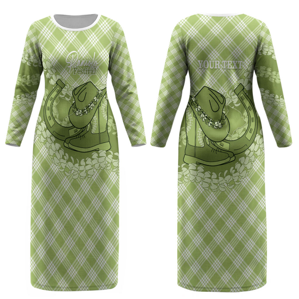 Omaomao Hawaii Cowboy Palaka Motifs Personalised Couples Matching Long Sleeve Bodycon Dress and Long Sleeve Button Shirt Paniolo Festival Puakenikeni Lei LT14 - Polynesian Pride
