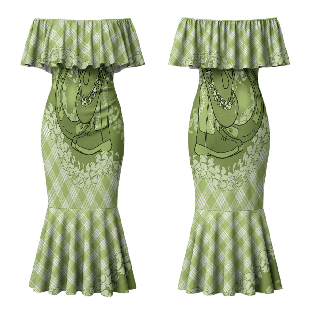Omaomao Hawaii Cowboy Palaka Motifs Personalised Couples Matching Mermaid Dress and Hawaiian Shirt Paniolo Festival Puakenikeni Lei LT14 - Polynesian Pride