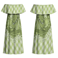 Omaomao Hawaii Cowboy Palaka Motifs Personalised Couples Matching Off Shoulder Maxi Dress and Long Sleeve Button Shirt Paniolo Festival Puakenikeni Lei LT14 - Polynesian Pride