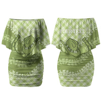 Omaomao Hawaii Cowboy Palaka Motifs Personalised Couples Matching Off Shoulder Short Dress and Hawaiian Shirt Paniolo Festival Puakenikeni Lei LT14 - Polynesian Pride