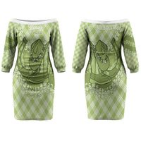 Omaomao Hawaii Cowboy Palaka Motifs Personalised Couples Matching Off The Shoulder Long Sleeve Dress and Hawaiian Shirt Paniolo Festival Puakenikeni Lei LT14 - Polynesian Pride