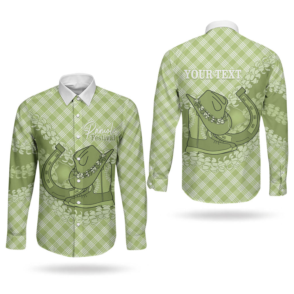 Omaomao Hawaii Cowboy Palaka Motifs Personalised Couples Matching Short Sleeve Bodycon Dress and Long Sleeve Button Shirt Paniolo Festival Puakenikeni Lei LT14 - Polynesian Pride