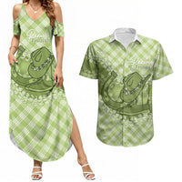Omaomao Hawaii Cowboy Palaka Motifs Personalised Couples Matching Summer Maxi Dress and Hawaiian Shirt Paniolo Festival Puakenikeni Lei LT14 Green - Polynesian Pride