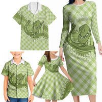 Omaomao Hawaii Cowboy Palaka Motifs Personalised Family Matching Long Sleeve Bodycon Dress and Hawaiian Shirt Paniolo Festival Puakenikeni Lei LT14 - Polynesian Pride
