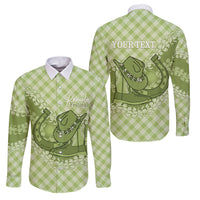 Omaomao Hawaii Cowboy Palaka Motifs Personalised Family Matching Long Sleeve Bodycon Dress and Hawaiian Shirt Paniolo Festival Puakenikeni Lei LT14 Dad's Shirt - Long Sleeve Green - Polynesian Pride