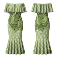 Omaomao Hawaii Cowboy Palaka Motifs Personalised Family Matching Mermaid Dress and Hawaiian Shirt Paniolo Festival Puakenikeni Lei LT14 Mom's Dress Green - Polynesian Pride