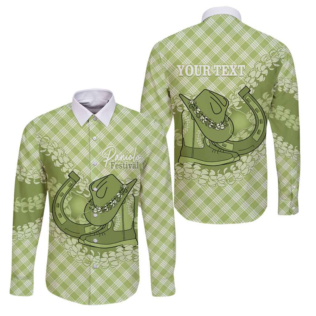 Omaomao Hawaii Cowboy Palaka Motifs Personalised Family Matching Puletasi and Hawaiian Shirt Paniolo Festival Puakenikeni Lei LT14 Dad's Shirt - Long Sleeve Green - Polynesian Pride