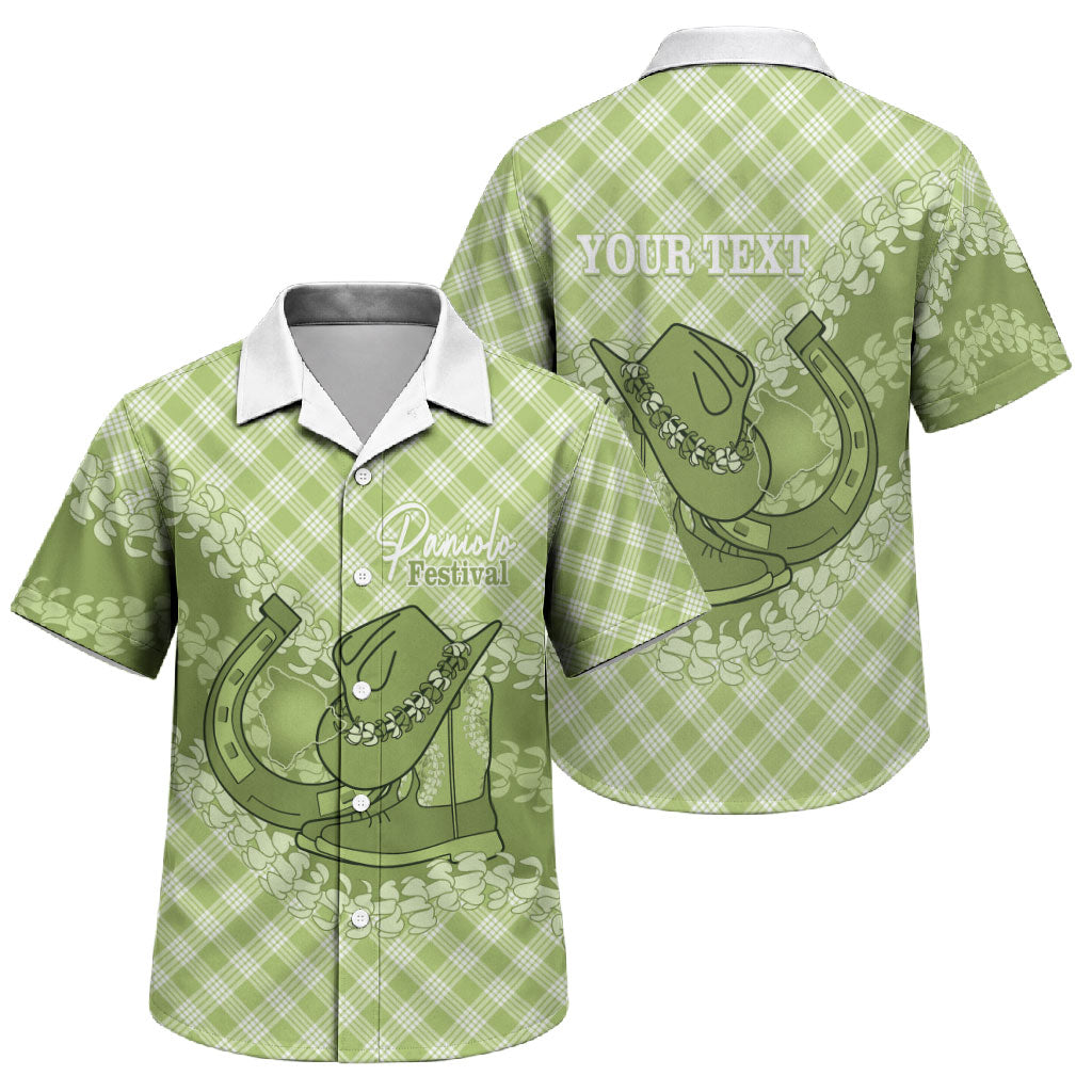 Omaomao Hawaii Cowboy Palaka Motifs Personalised Family Matching Puletasi and Hawaiian Shirt Paniolo Festival Puakenikeni Lei LT14 Son's Shirt Green - Polynesian Pride
