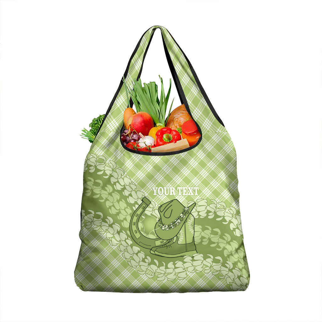 Omaomao Hawaii Cowboy Palaka Motifs Personalised Grocery Bag Paniolo Festival Puakenikeni Lei