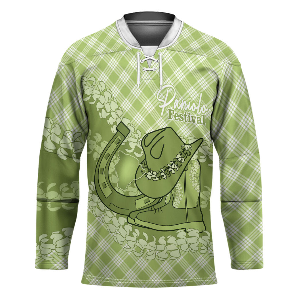 Omaomao Hawaii Cowboy Palaka Motifs Personalised Hockey Jersey Paniolo Festival Puakenikeni Lei LT14 Unisex Green - Polynesian Pride