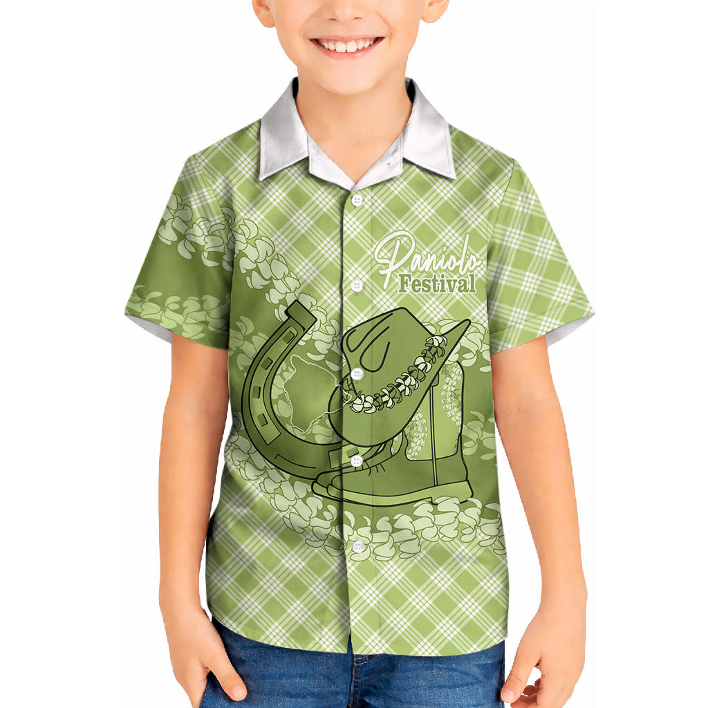 Omaomao Hawaii Cowboy Palaka Motifs Personalised Kid Hawaiian Shirt Paniolo Festival Puakenikeni Lei LT14 Kid Green - Polynesian Pride