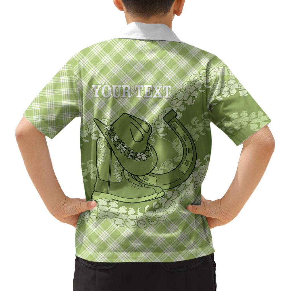 Omaomao Hawaii Cowboy Palaka Motifs Personalised Kid Hawaiian Shirt Paniolo Festival Puakenikeni Lei LT14 - Polynesian Pride