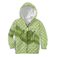 Omaomao Hawaii Cowboy Palaka Motifs Personalised Kid Hoodie Paniolo Festival Puakenikeni Lei LT14 Zip Hoodie Green - Polynesian Pride