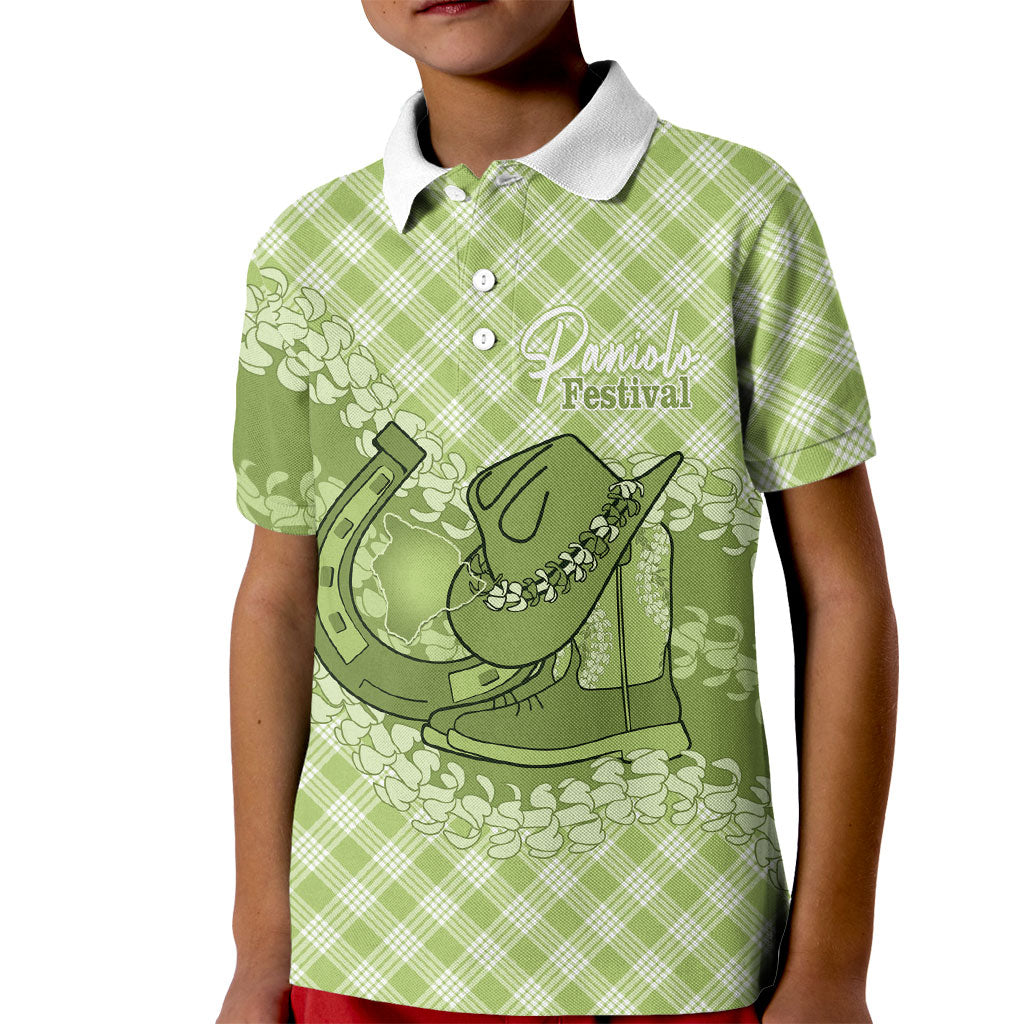 Omaomao Hawaii Cowboy Palaka Motifs Personalised Kid Polo Shirt Paniolo Festival Puakenikeni Lei LT14 Kid Green - Polynesian Pride