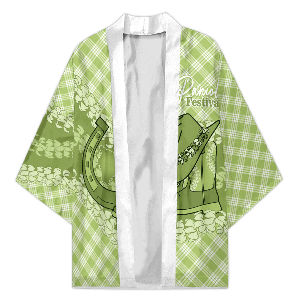 Omaomao Hawaii Cowboy Palaka Motifs Personalised Kimono Paniolo Festival Puakenikeni Lei LT14 Unisex Green - Polynesian Pride