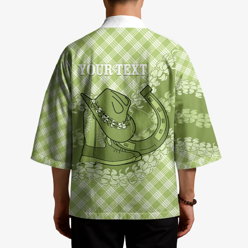 Omaomao Hawaii Cowboy Palaka Motifs Personalised Kimono Paniolo Festival Puakenikeni Lei LT14 - Polynesian Pride