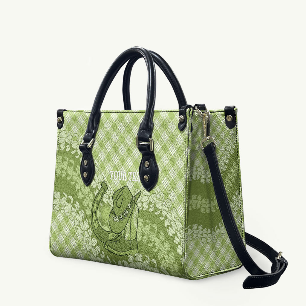 Omaomao Hawaii Cowboy Palaka Motifs Personalised Leather Bag Paniolo Festival Puakenikeni Lei LT14 Green - Polynesian Pride
