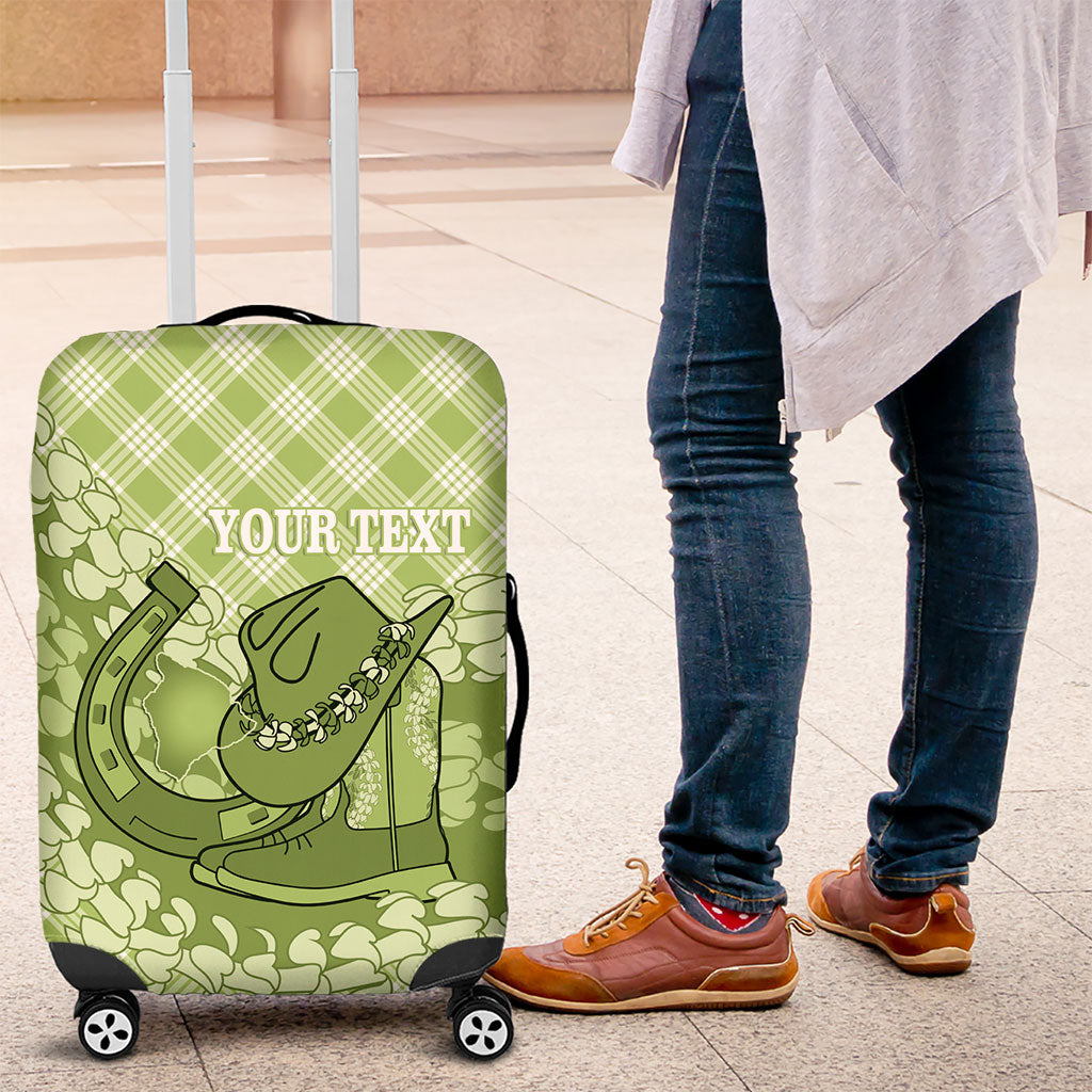Omaomao Hawaii Cowboy Palaka Motifs Personalised Luggage Cover Paniolo Festival Puakenikeni Lei LT14 Green - Polynesian Pride