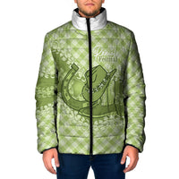 Omaomao Hawaii Cowboy Palaka Motifs Personalised Padded Jacket Paniolo Festival Puakenikeni Lei LT14 Men Green - Polynesian Pride