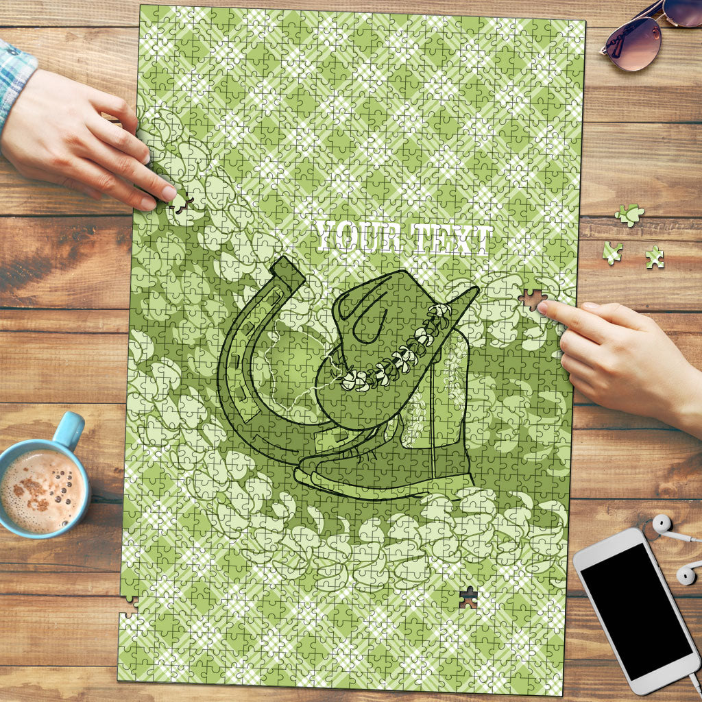 Omaomao Hawaii Cowboy Palaka Motifs Personalised Puzzle Paniolo Festival Puakenikeni Lei LT14 Green - Polynesian Pride