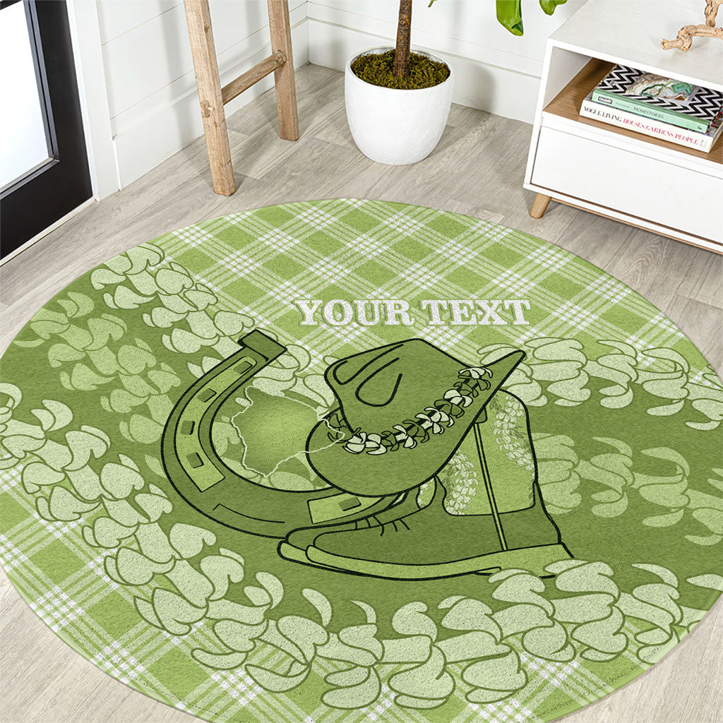 Omaomao Hawaii Cowboy Palaka Motifs Personalised Round Carpet Paniolo Festival Puakenikeni Lei