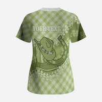 Omaomao Hawaii Cowboy Palaka Motifs Personalised Scrub Top Paniolo Festival Puakenikeni Lei LT14 - Polynesian Pride