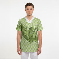 Omaomao Hawaii Cowboy Palaka Motifs Personalised Scrub Top Paniolo Festival Puakenikeni Lei LT14 - Polynesian Pride