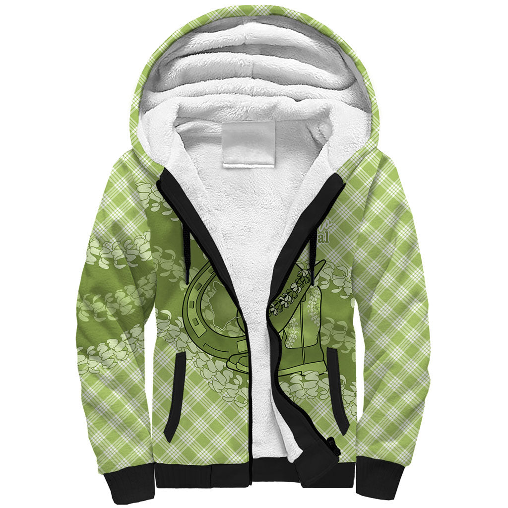 Omaomao Hawaii Cowboy Palaka Motifs Personalised Sherpa Hoodie Paniolo Festival Puakenikeni Lei LT14 Unisex Green - Polynesian Pride
