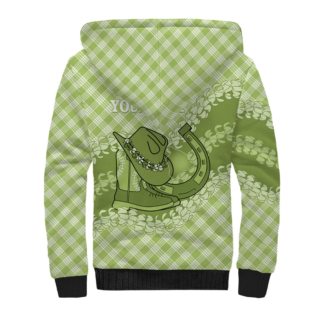 Omaomao Hawaii Cowboy Palaka Motifs Personalised Sherpa Hoodie Paniolo Festival Puakenikeni Lei LT14 - Polynesian Pride