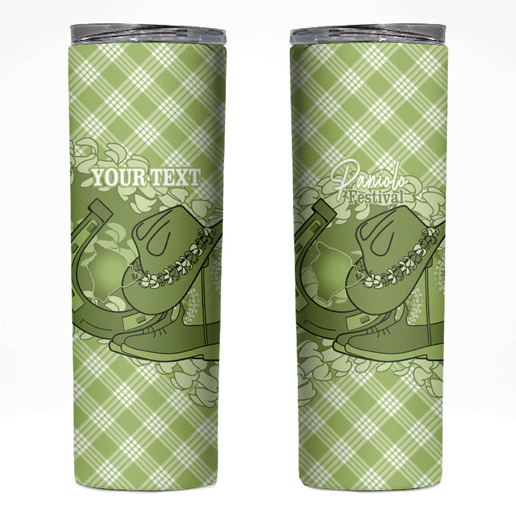 Omaomao Hawaii Cowboy Palaka Motifs Personalised Skinny Tumbler Paniolo Festival Puakenikeni Lei LT14 Green - Polynesian Pride