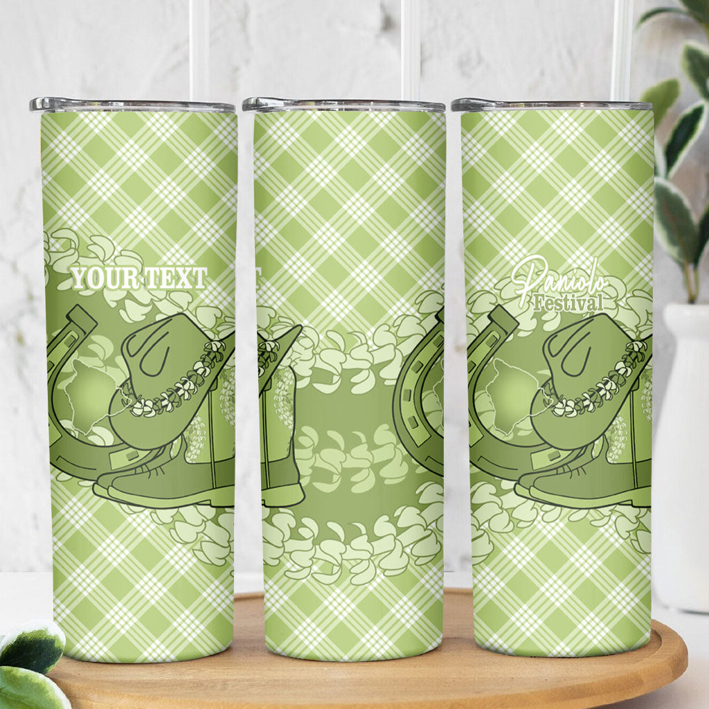 Omaomao Hawaii Cowboy Palaka Motifs Personalised Skinny Tumbler Paniolo Festival Puakenikeni Lei LT14 - Polynesian Pride