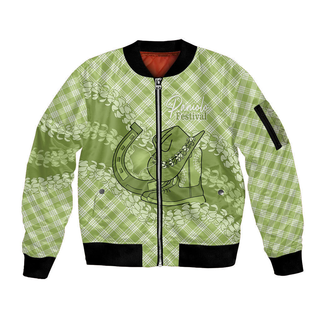 Omaomao Hawaii Cowboy Palaka Motifs Personalised Sleeve Zip Bomber Jacket Paniolo Festival Puakenikeni Lei
