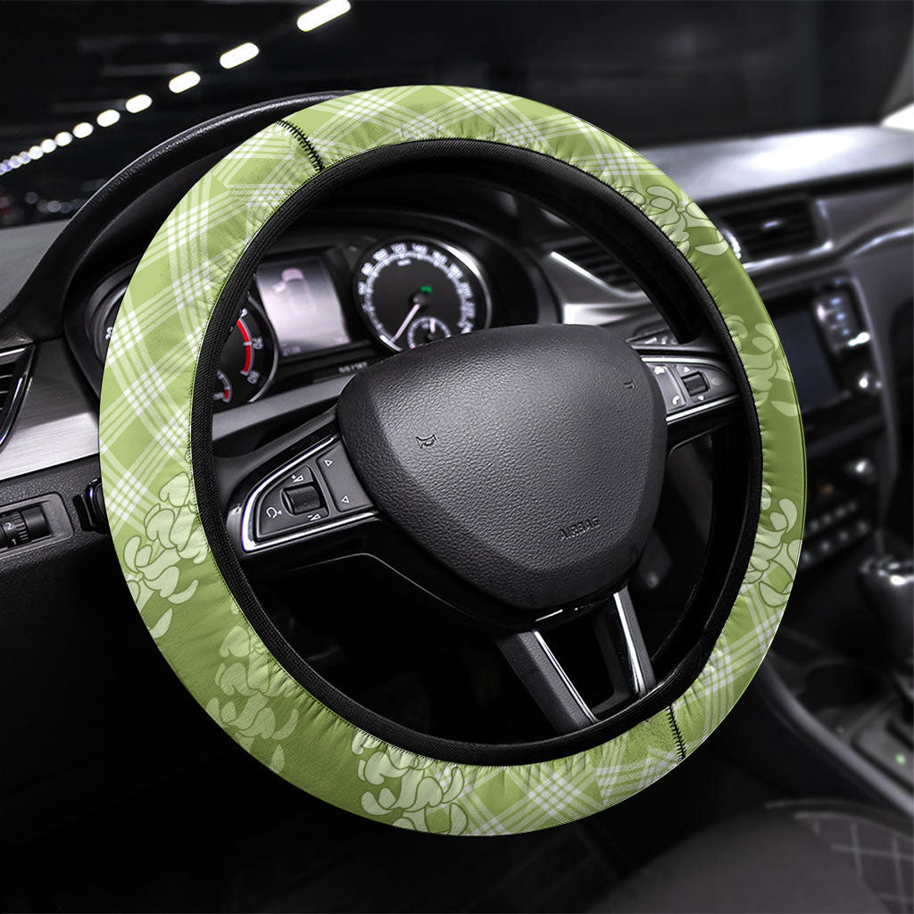 Omaomao Hawaii Cowboy Palaka Motifs Steering Wheel Cover Paniolo Festival Puakenikeni Lei