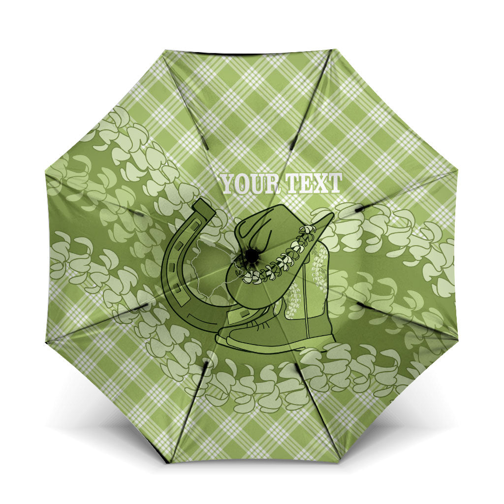 Omaomao Hawaii Cowboy Palaka Motifs Personalised Umbrella Paniolo Festival Puakenikeni Lei LT14 One Size Folded 11.42 inch Opened Diameter 37.4 inch Green - Polynesian Pride