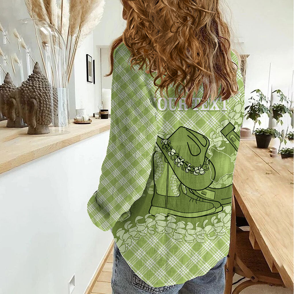 Omaomao Hawaii Cowboy Palaka Motifs Personalised Women Casual Shirt Paniolo Festival Puakenikeni Lei LT14 - Polynesian Pride