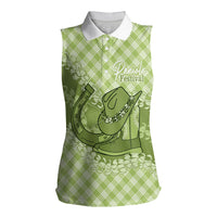 Omaomao Hawaii Cowboy Palaka Motifs Personalised Women Sleeveless Polo Shirt Paniolo Festival Puakenikeni Lei LT14 Female Green - Polynesian Pride