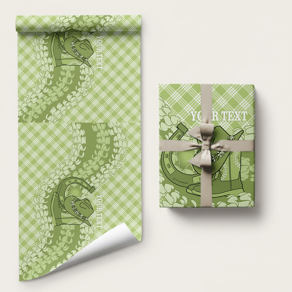 Omaomao Hawaii Cowboy Palaka Motifs Personalised Wrapping Paper Paniolo Festival Puakenikeni Lei LT14 58" × 23" Green - Polynesian Pride