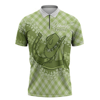Omaomao Hawaii Cowboy Palaka Motifs Personalised Zipper Polo Shirt Paniolo Festival Puakenikeni Lei LT14 Green - Polynesian Pride