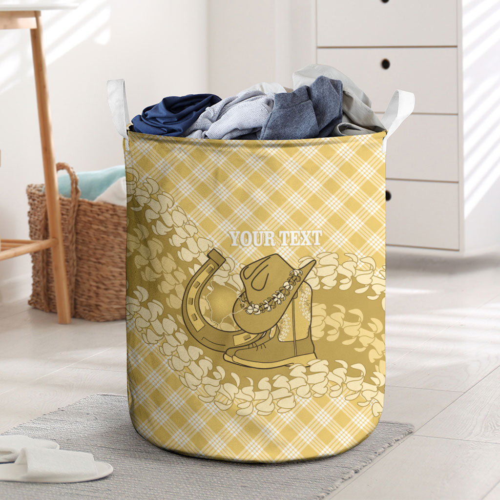 Melemele Hawaii Cowboy Palaka Motifs Personalised Laundry Basket Paniolo Festival Puakenikeni Lei LT14 Yellow - Polynesian Pride