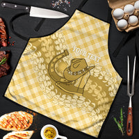 Melemele Hawaii Cowboy Palaka Motifs Personalised Apron Paniolo Festival Puakenikeni Lei LT14 Yellow - Polynesian Pride
