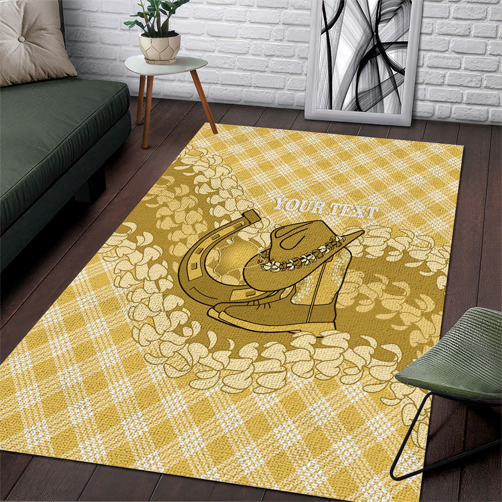 Melemele Hawaii Cowboy Palaka Motifs Personalised Area Rug Paniolo Festival Puakenikeni Lei LT14 Yellow - Polynesian Pride