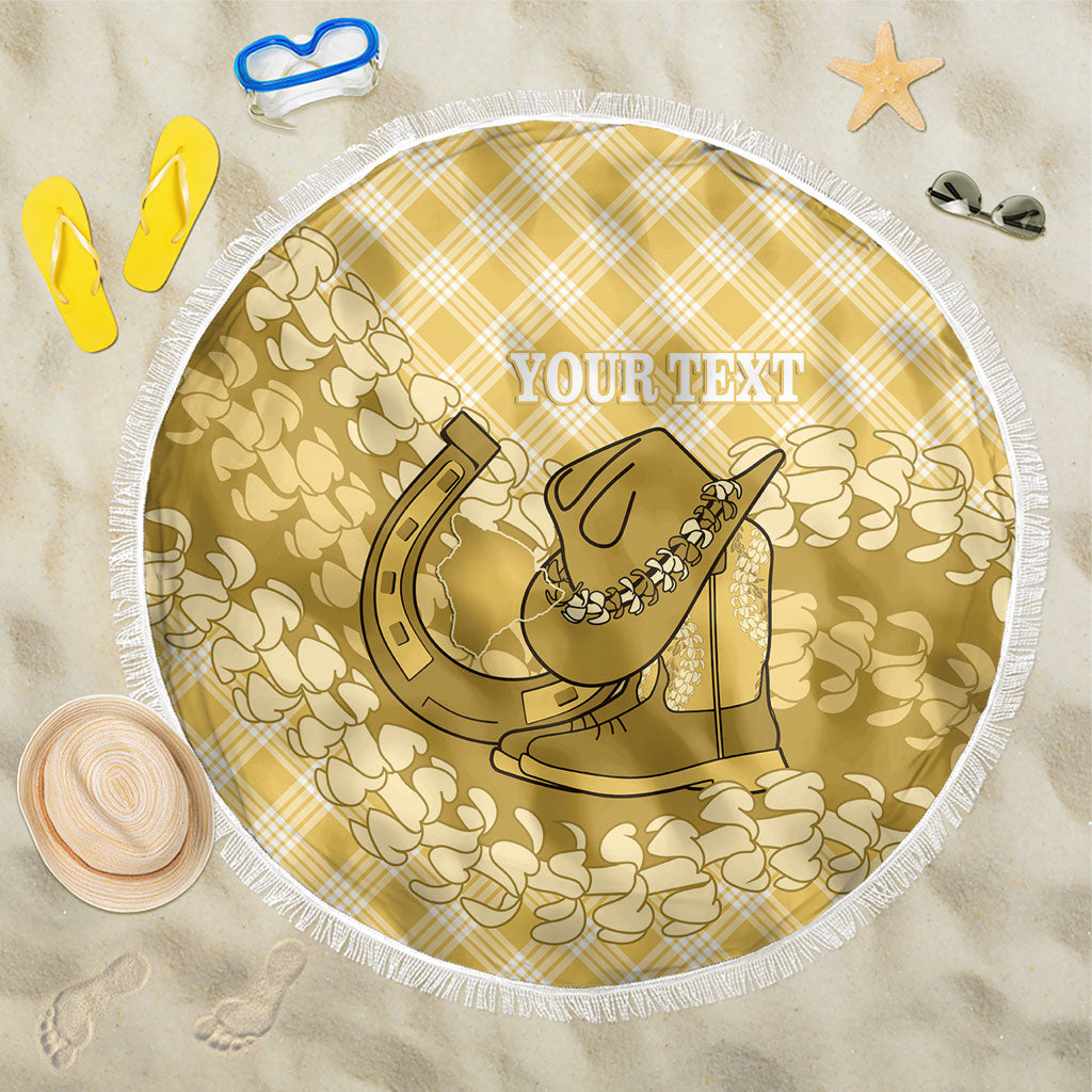 Melemele Hawaii Cowboy Palaka Motifs Personalised Beach Blanket Paniolo Festival Puakenikeni Lei