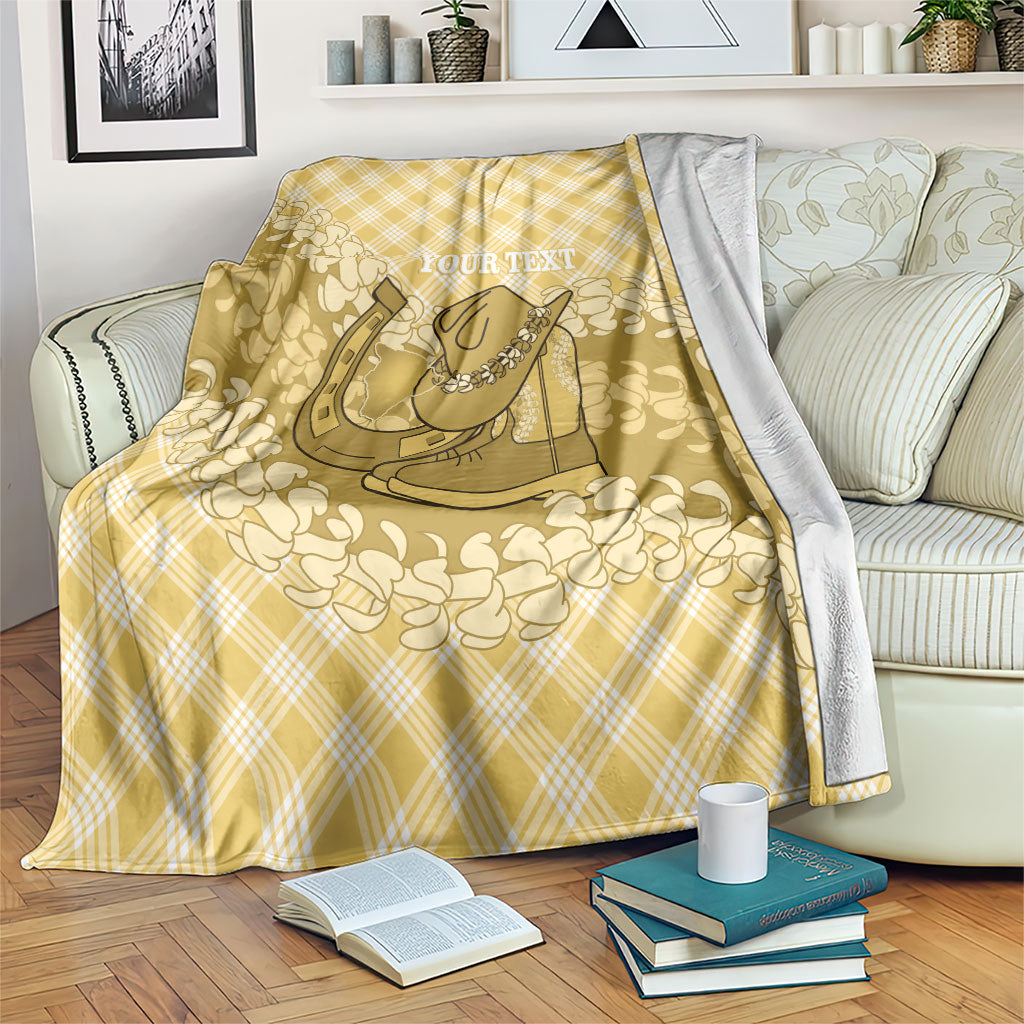 Melemele Hawaii Cowboy Palaka Motifs Personalised Blanket Paniolo Festival Puakenikeni Lei LT14 Yellow - Polynesian Pride
