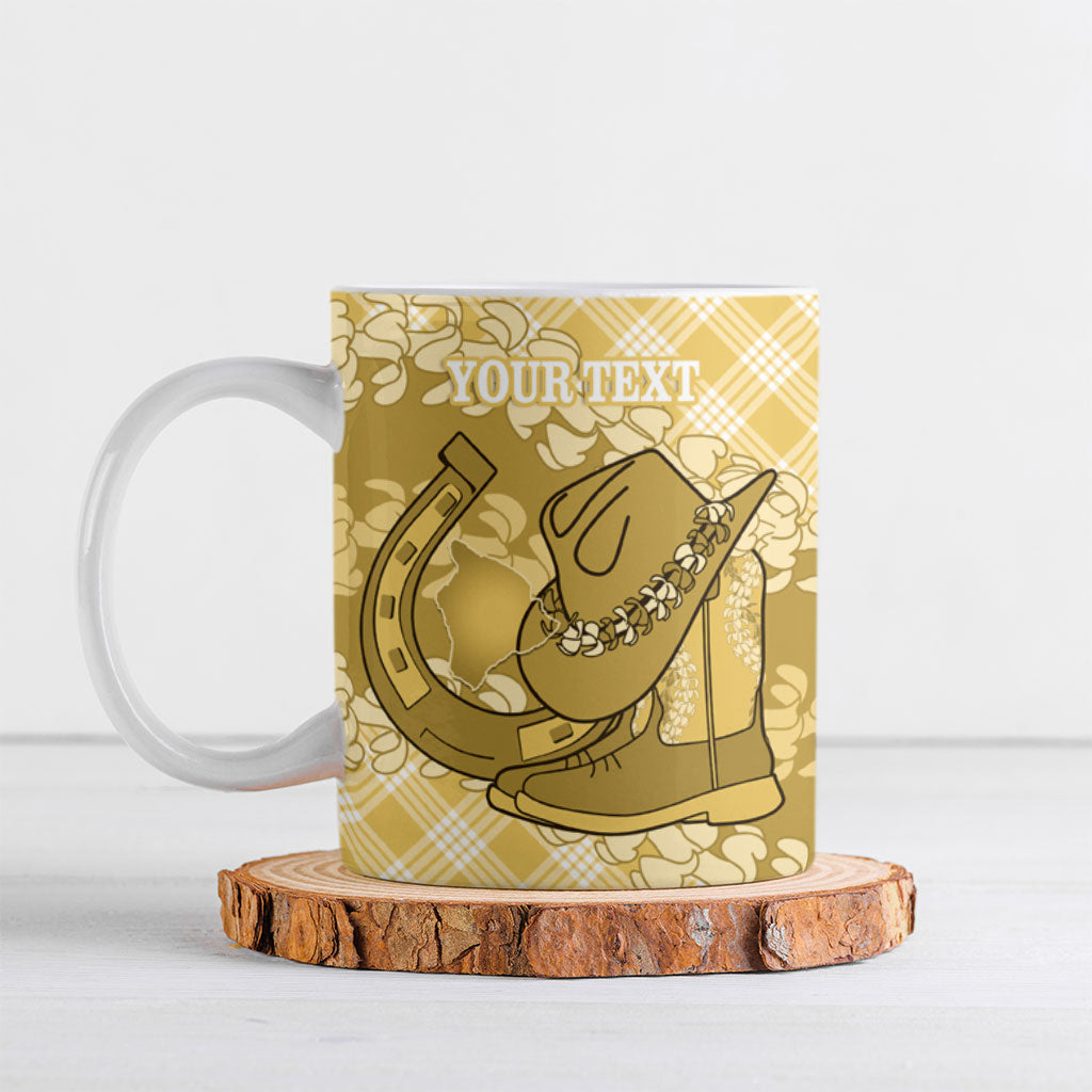Melemele Hawaii Cowboy Palaka Motifs Personalised Ceramic Mug Paniolo Festival Puakenikeni Lei